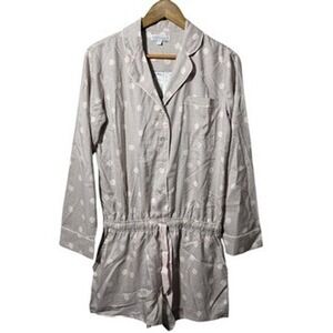 PJ Salvage Satin Dot Romper Pajamas Long Sleeve Lounge‎ Sleepwear Small NWOT